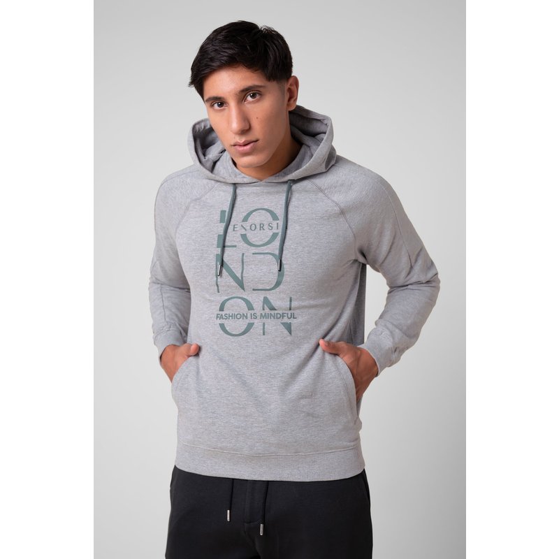 Enorsia Mens Grey Raglan Sleeve Chest Print Hoodie - UK XXL
