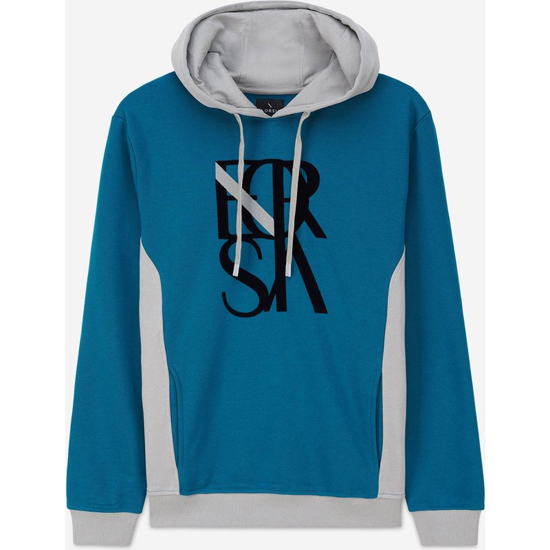 Enorsia Mens Blue Flock Print Overhead Hoodie - UK L