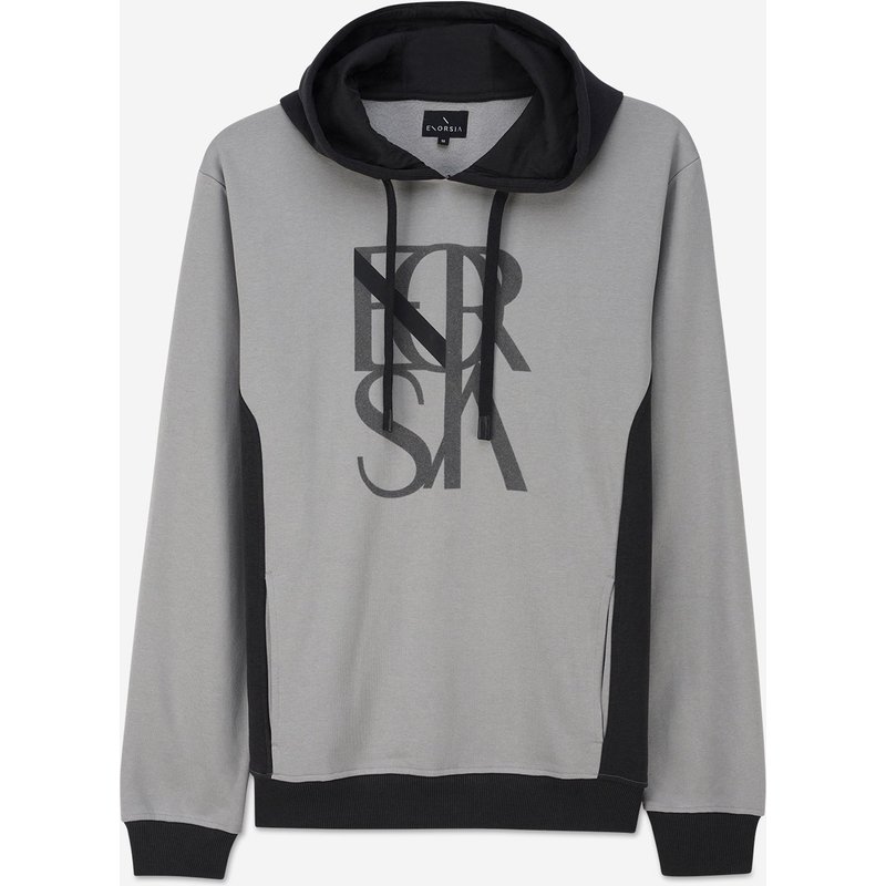 Enorsia Mens Grey Flock Print Overhead Hoodie - UK L