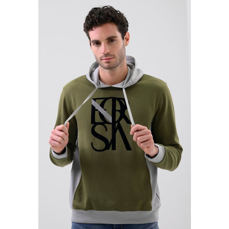 Enorsia Mens Green Flock Print Overhead Hoodie - UK M