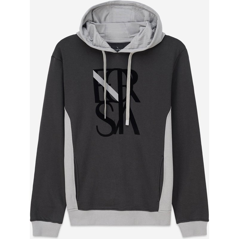 Enorsia Mens Black Flock Print Overhead Hoodie - UK S