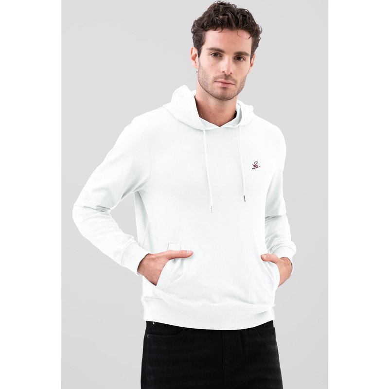 Enorsia Mens White Regular Fit Pullover Hoodie - UK L