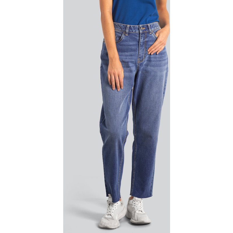 Enorsia Womens Blue Mom Fit Raw Edge Jeans - UK 18