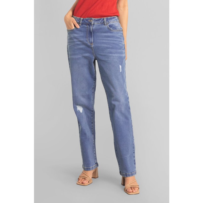 Enorsia Womens Blue Straight Fit High Rise Ripped Jeans - UK 10