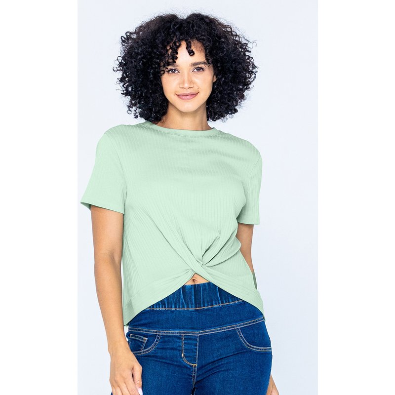 Enorsia Womens Green Twisted Hem Front T-Shirt - UK 8
