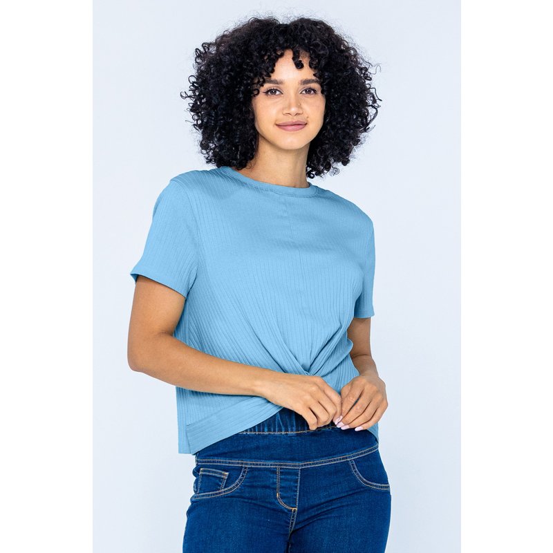 Enorsia Womens Blue Twisted Hem Front T-Shirt - UK 8