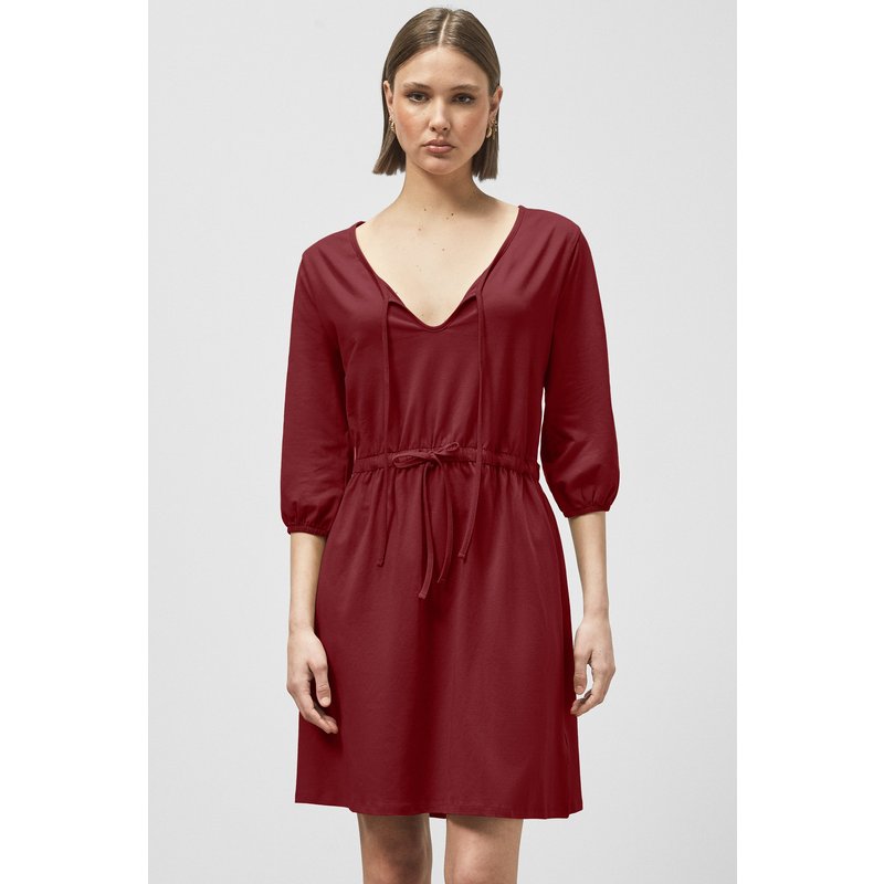 Enorsia Womens Red Drawstring Waist V-Neck Jersey Mini Dress - UK 8