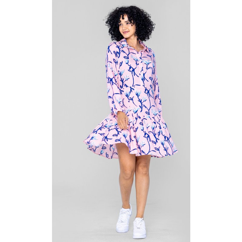 Enorsia Womens Pink Button Through Tiered Mini Shirt Dress - UK 10