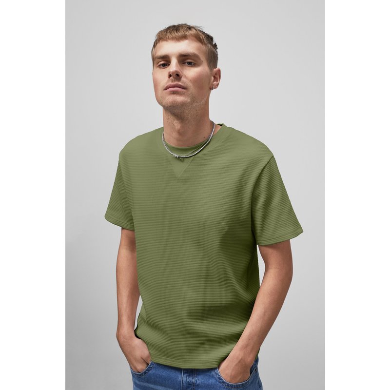 Enorsia Mens Green Regular Fit Waffle T-Shirt - UK L
