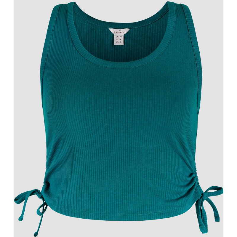 Enorsia Womens Green Ribbed Scoop Neck Vest - UK 8