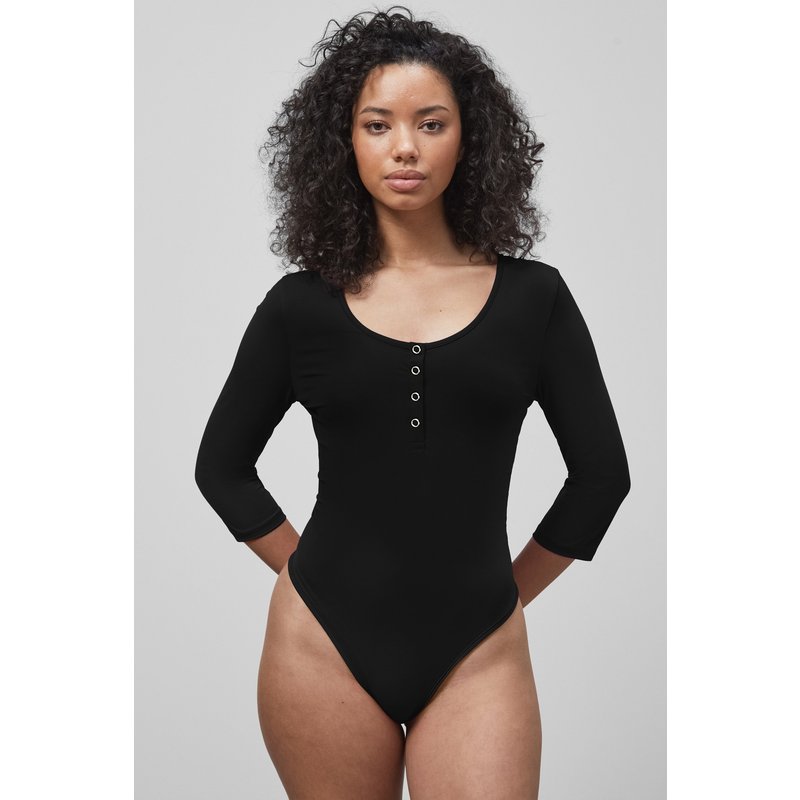 Enorsia Womens Black Round Neck Bodysuit - UK 8