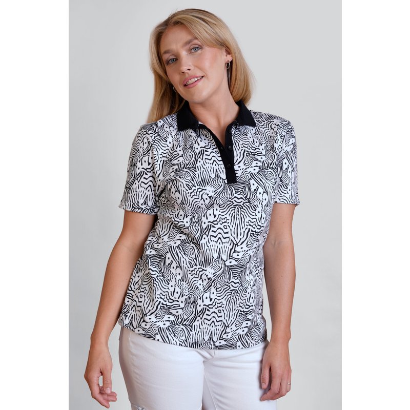 Enorsia Womens White Zebra Print Short Sleeve Polo Shirt - UK 10