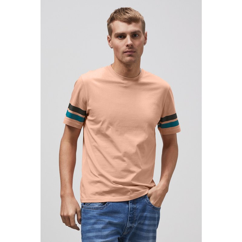 Enorsia Mens Cream Printed Sleeve T-Shirt - UK S