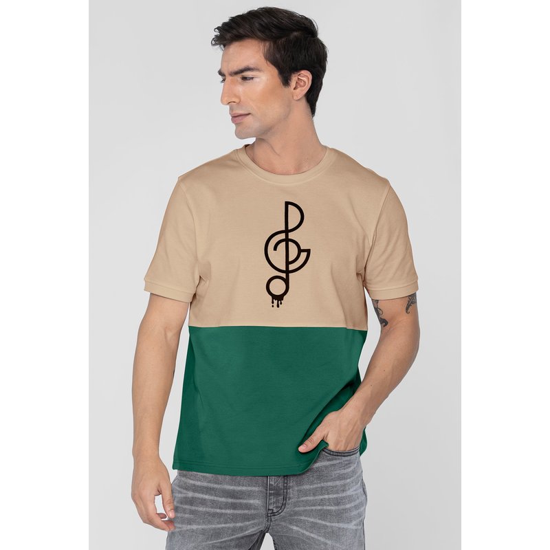 Enorsia Mens Green Cut & Sew Colour Block T-Shirt - UK S