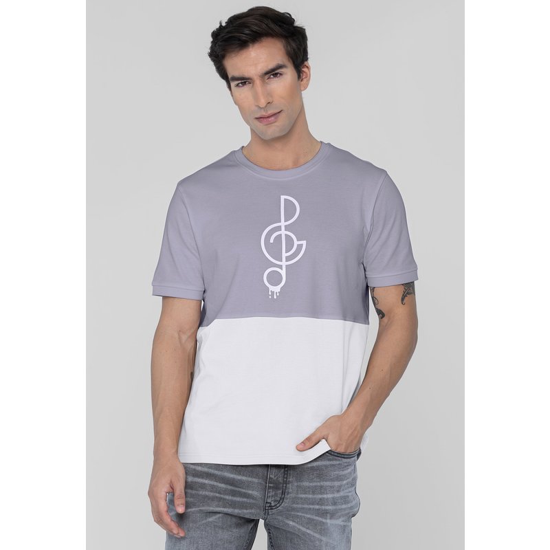 Enorsia Mens Grey Cut & Sew Colour Block T-Shirt - UK M