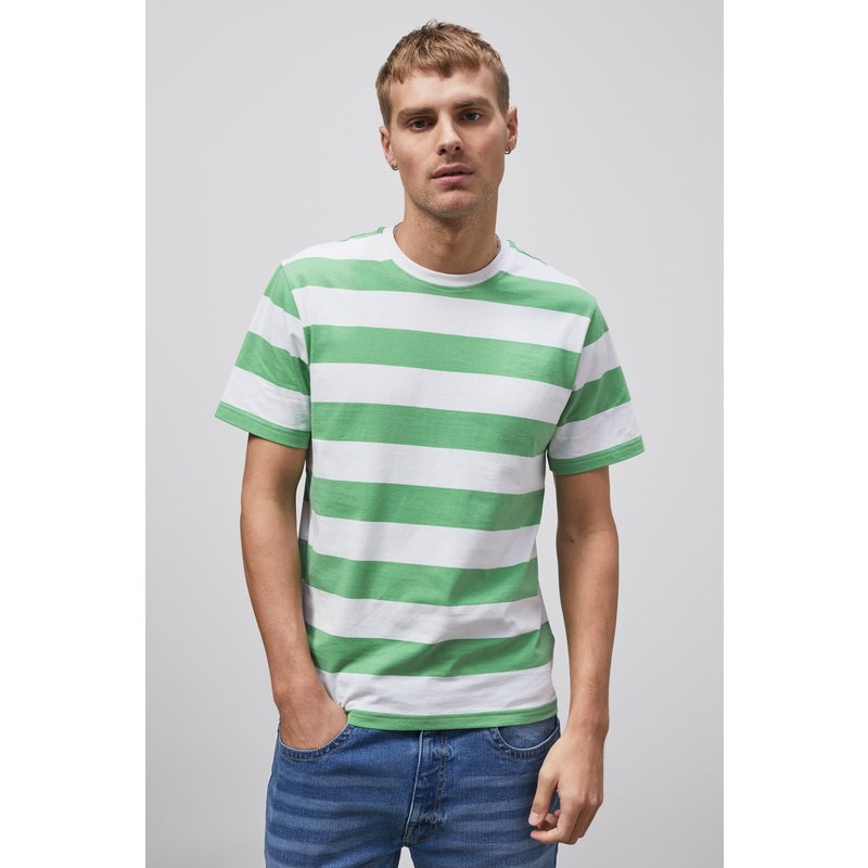 Enorsia Mens Green Stripe T-Shirt - UK S
