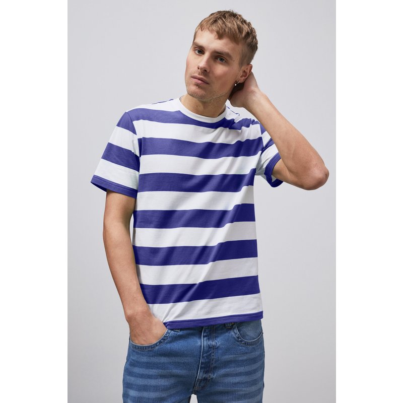 Enorsia Mens Blue Stripe T-Shirt - UK L