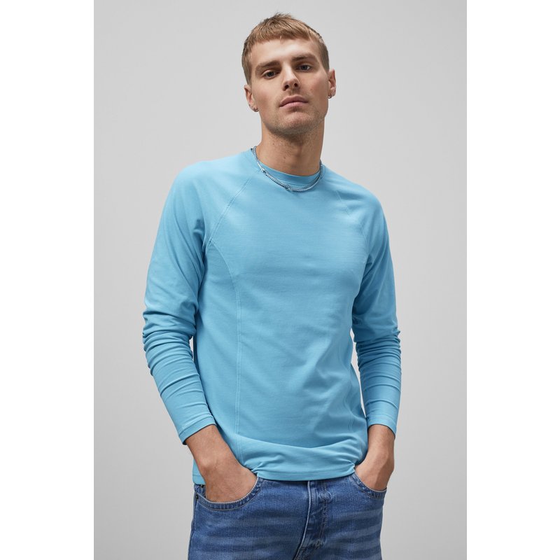 Enorsia Mens Blue Raglan With Side Panel Rib T-Shirt - UK S
