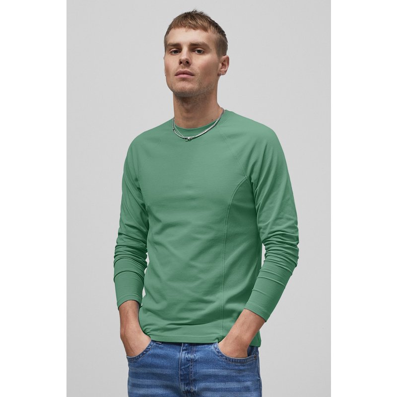 Enorsia Mens Green Raglan With Side Panel Rib T-Shirt - UK L