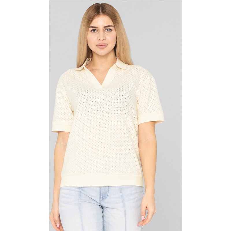 Enorsia Womens White Mesh Textured Polo Shirts - UK 12
