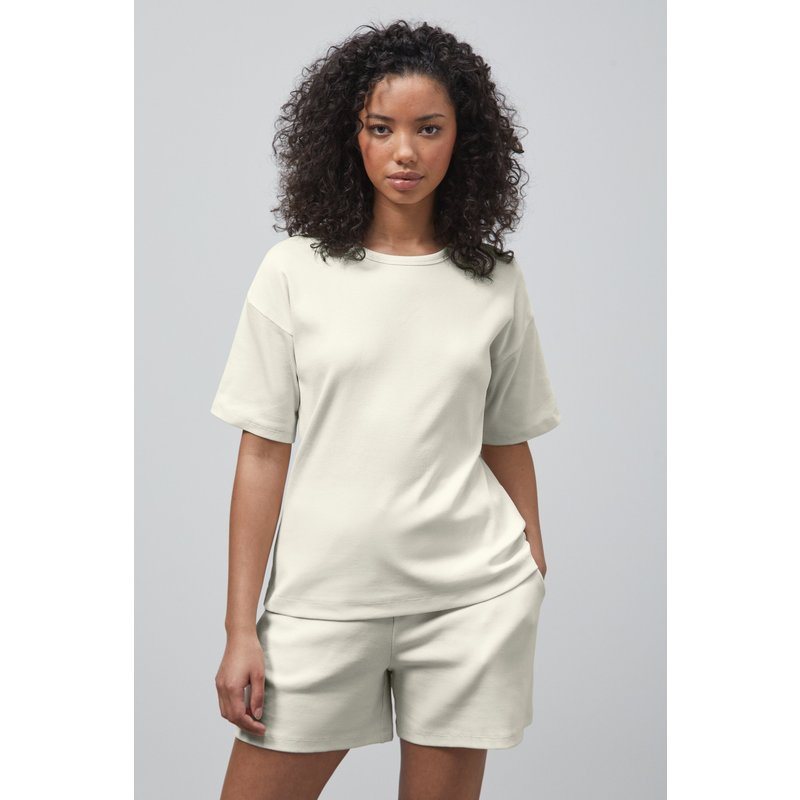 Enorsia Womens White Ribbed T-Shirt & Shorts Set - UK 12