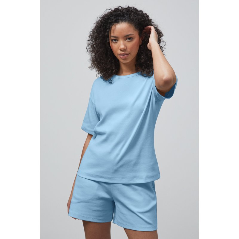 Enorsia Womens Blue Ribbed T-Shirt & Shorts Set - UK 14