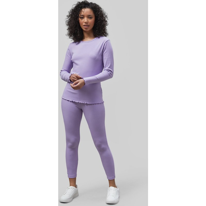 Enorsia Womens Purple LS Picoting Ribbed T-Shirt & Leggings Set - UK 8