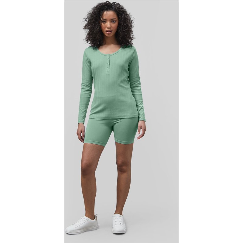 Enorsia Womens Green Ribbed Cycling Shorts & LS T-Shirt Set - UK 10