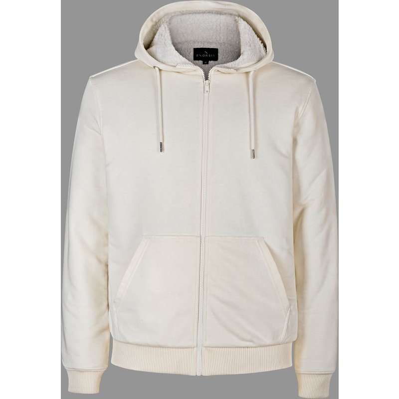 Enorsia Mens Cream Regular Sherpa Lined Full Zip Hoodie - UK S