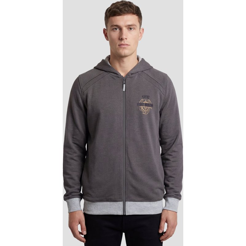 Enorsia Mens Grey Wave Full Zip Contrast Hoodie - UK L