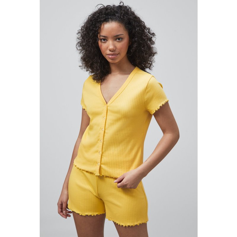 Enorsia Womens Yellow Deep V-Neck Lounge Set - UK 14