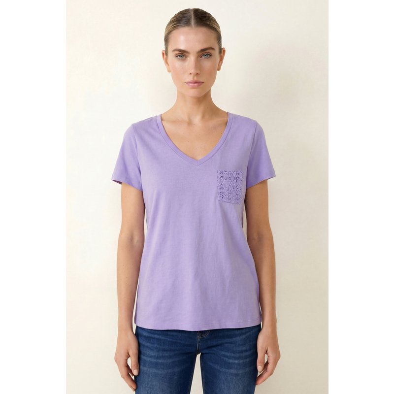Enorsia Womens Purple Lace Pocket V-Neck Tee - UK 16
