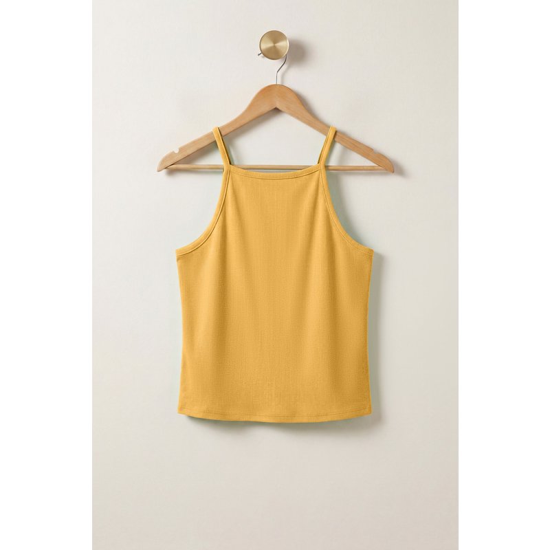 Enorsia Womens Yellow Square Neck Ribbed Vest - UK 10