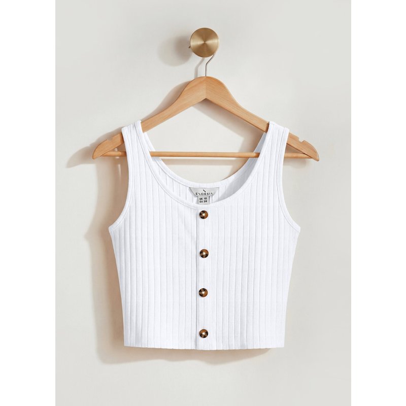 Enorsia Womens White Button Through Vest Top - UK 8
