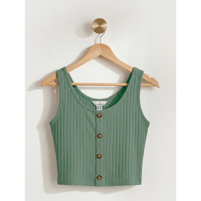 Enorsia Womens Green Button Through Vest Top - UK 8