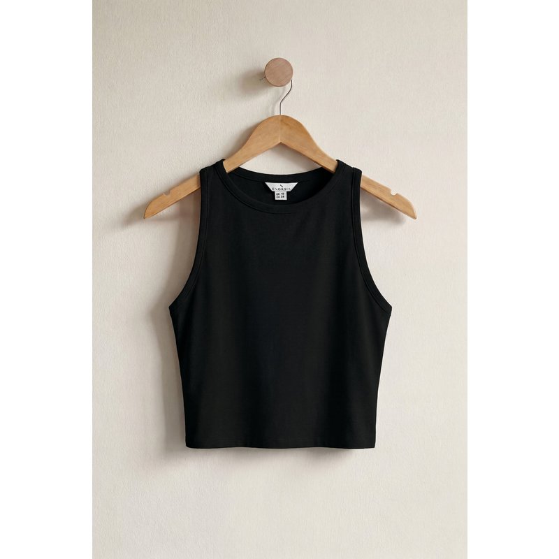 Enorsia Womens Black Super Soft Cropped Tank Top - UK 12