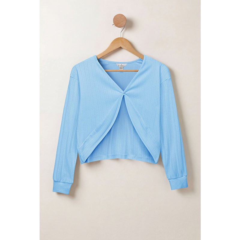 Enorsia Womens Blue Twist Front Textured Jersey Top - UK 10