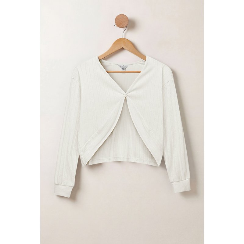 Enorsia Womens White Twist Front Textured Jersey Top - UK 8