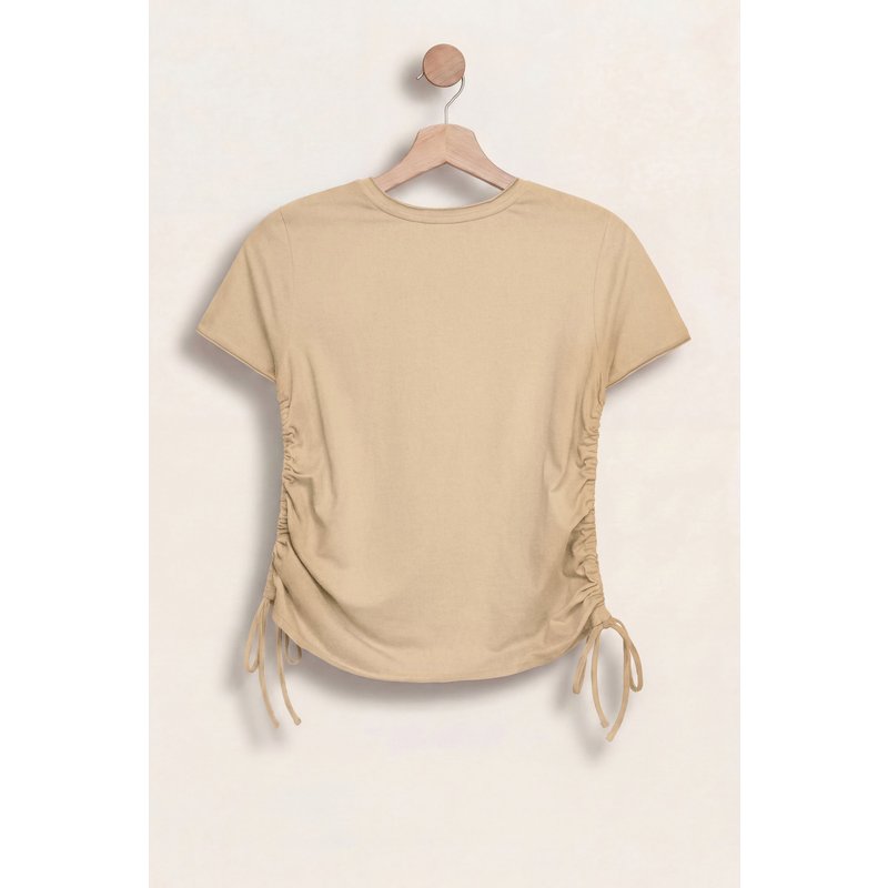 Enorsia Womens Cream Ruched Side Seam T-Shirt - UK 10
