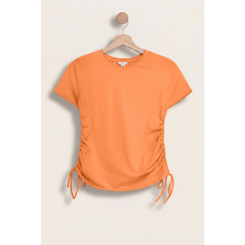 Enorsia Womens Orange Ruched Side Seam T-Shirt - UK 8