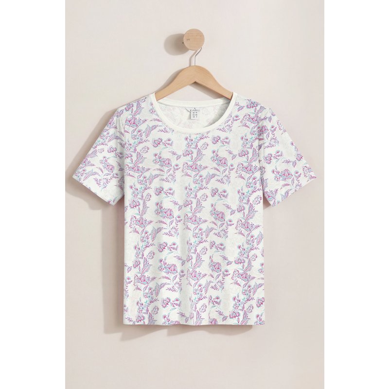 Enorsia Womens White Leaf Print T-Shirt - UK 8