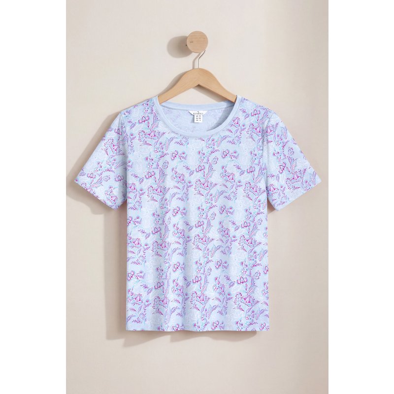 Enorsia Womens Blue Leaf Print T-Shirt - UK 12