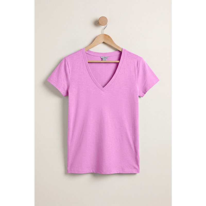 Enorsia Womens Pink Slub Cotton V Neck T-Shirt - UK 12