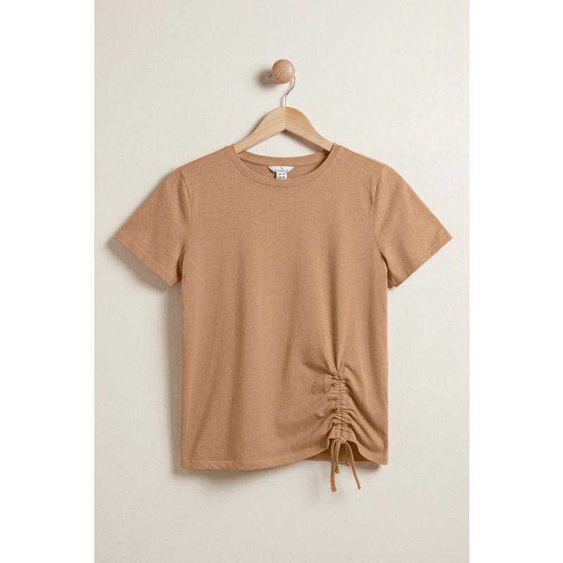 Enorsia Womens Brown Pure Cotton Regular Fit Ruched T-Shirt - UK 8