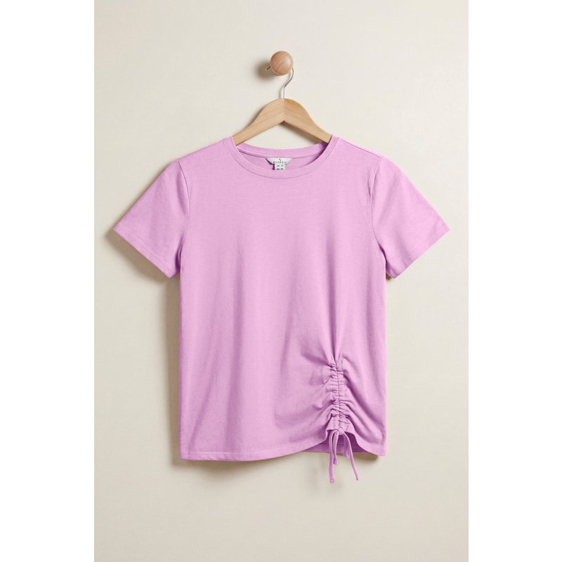 Enorsia Womens Pink Pure Cotton Regular Fit Ruched T-Shirt - UK 8
