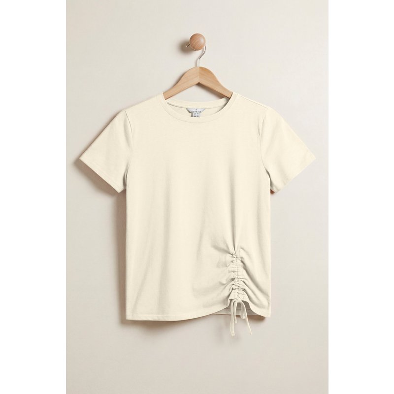 Enorsia Womens Off-white Pure Cotton Regular Fit Ruched T-Shirt - UK 14