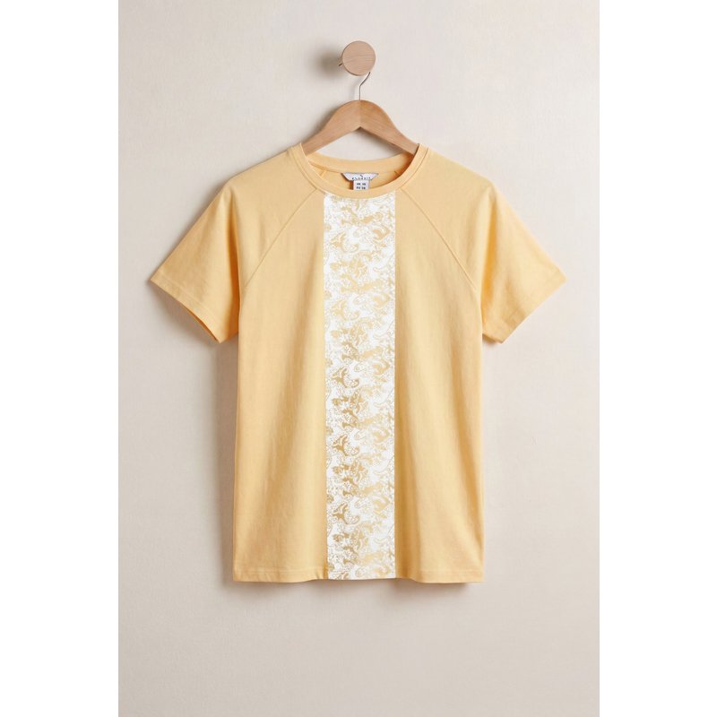 Enorsia Womens Yellow Paisley Print Cotton T-Shirt - UK 18