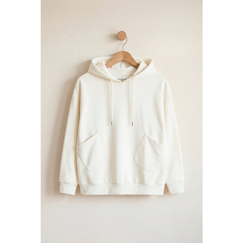 Enorsia Womens White Slanty Patch Pocket Hoodie - UK 10