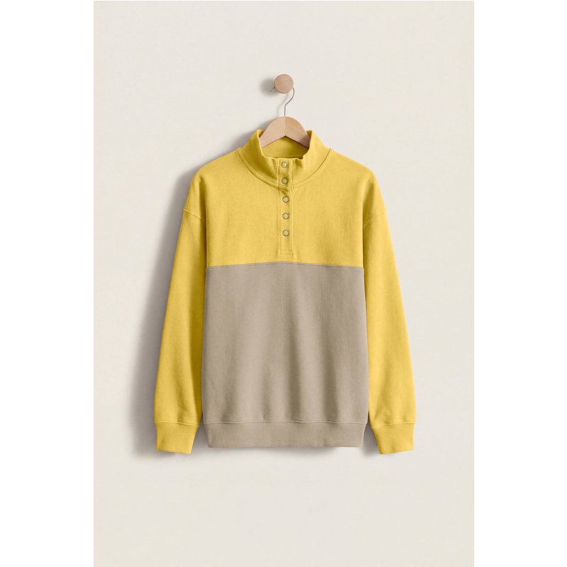 Enorsia Womens Yellow Colour Block LS High Neck Sweatshirt - UK 16