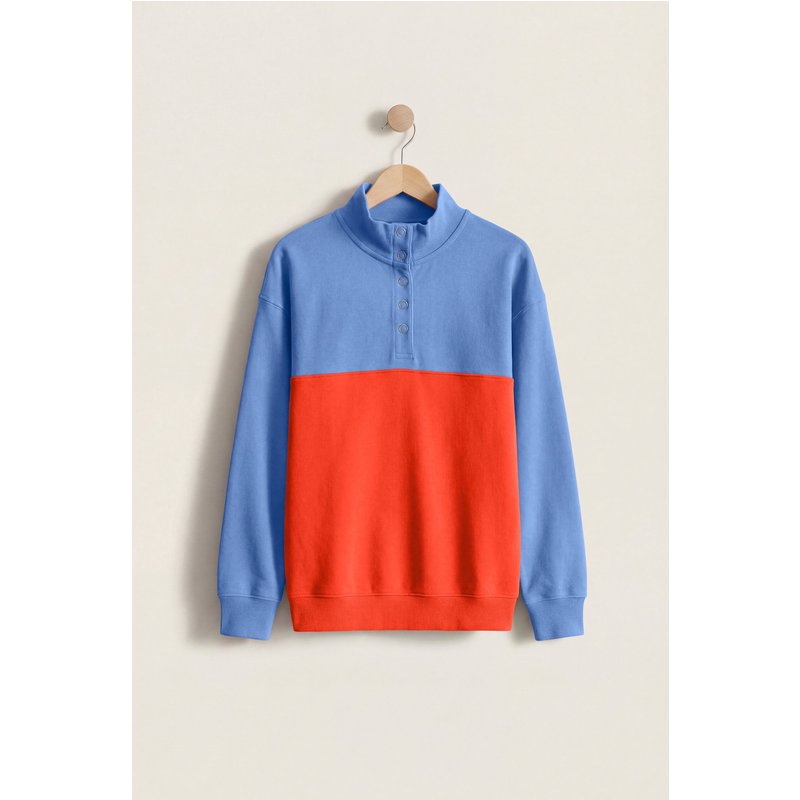 Enorsia Womens Blue Colour Block LS High Neck Sweatshirt - UK 16